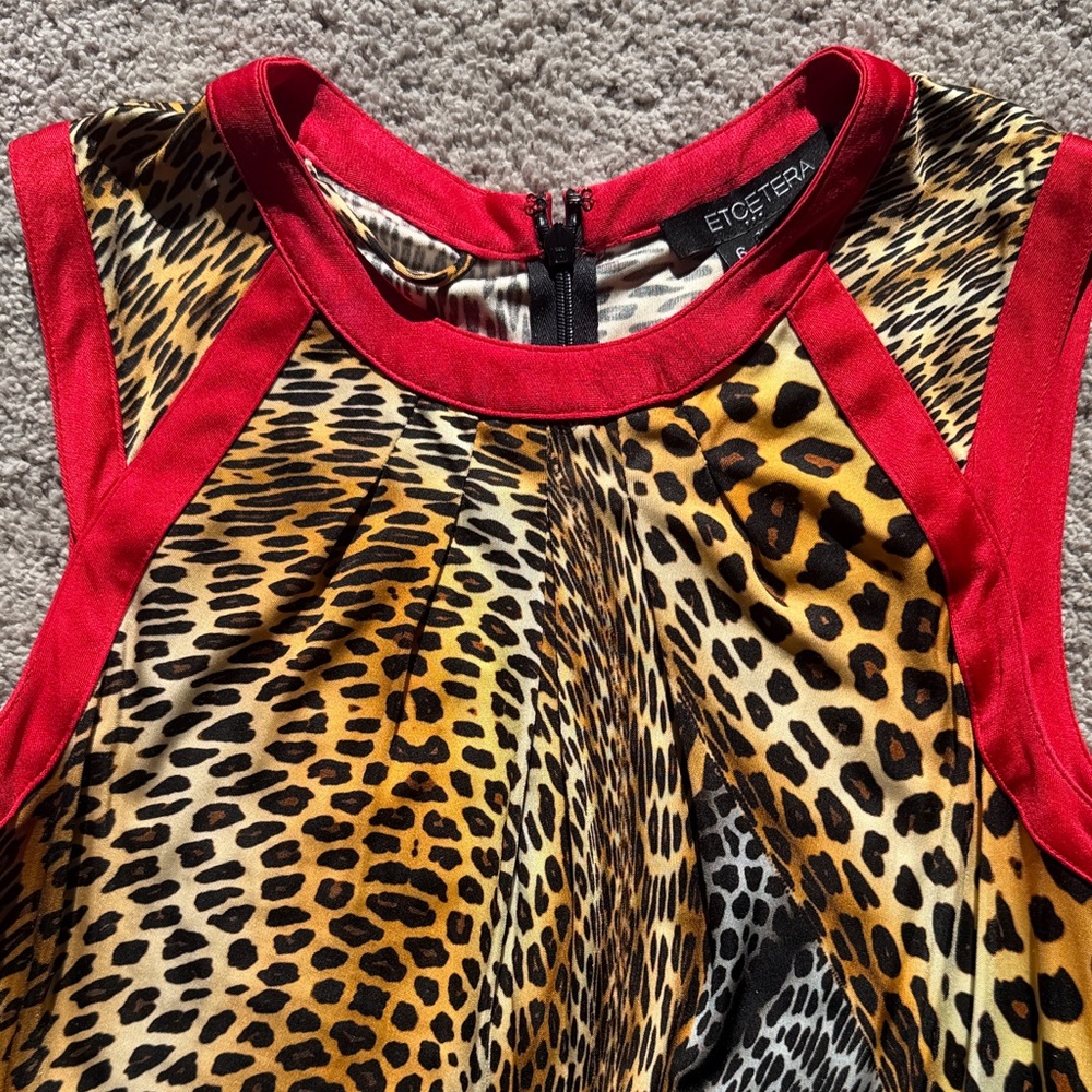 Etcetera silk blend Animal Print Dress with Red Trim /Belt - Picture 3 of 6